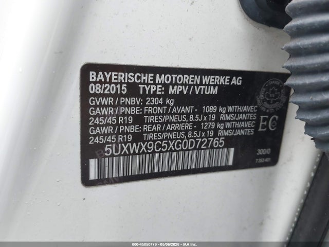 45050779 :رقم المزاد ، 5UXWX9C5XG0D72765 vin ، 2016 Bmw X3 Xdrive28i مزاد بيع