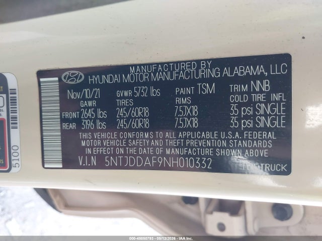 Aukcja sprzedaży 2022 Hyundai Santa Cruz Sel Premium, vin: 5NTJDDAF9NH010332, numer aukcji: 45050793