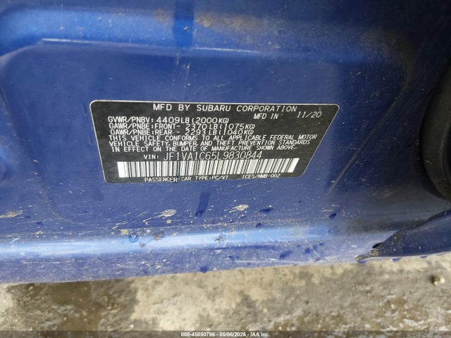 Auction sale of the 2020 Subaru Wrx Premium, vin: JF1VA1C65L9830844, lot number: 45050796