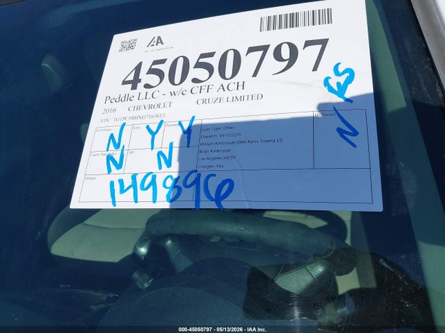 1G1PC5SHXG7163612 Chevrolet Cruze Limited Ls Auto