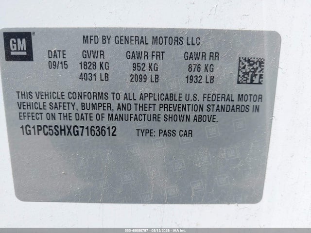 1G1PC5SHXG7163612 Chevrolet Cruze Limited Ls Auto
