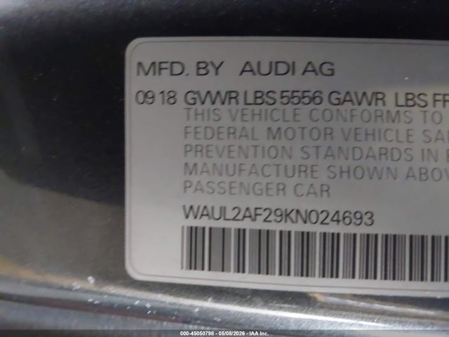 2019 Audi A6 55 Premium მანქანა იყიდება აუქციონზე, vin: WAUL2AF29KN024693, აუქციონის ნომერი: 45050798