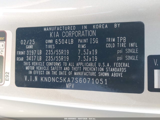 KNDNC5KA7S6071051 KIA Carnival Mpv Hybrid Ex