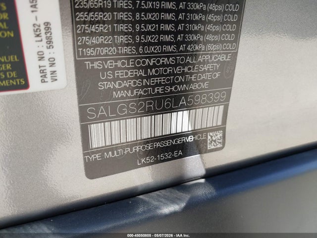 SALGS2RU6LA598399 Land Rover Range Rover Hse