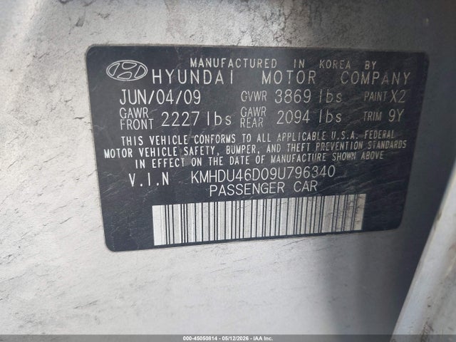 Aukcja sprzedaży 2009 Hyundai Elantra Gls, vin: KMHDU46D09U796340, numer aukcji: 45050814