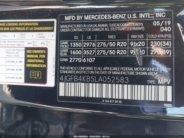 Продаж на аукціоні авто 2020 Mercedes-benz Gle 350 4matic, vin: 4JGFB4KB5LA052583, номер лоту: 45050828