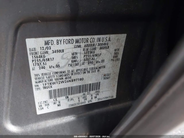 Aukcja sprzedaży 2004 Ford F-150 Xlt, vin: 1FTRW12W24KB97180, numer aukcji: 45050831