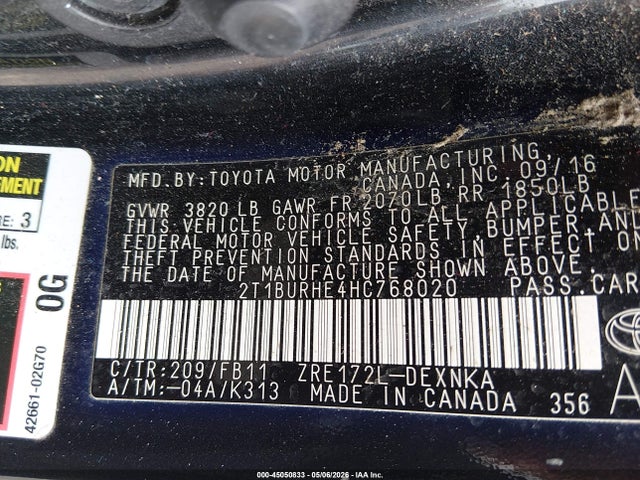 2T1BURHE4HC768020 Toyota COROLLA LE