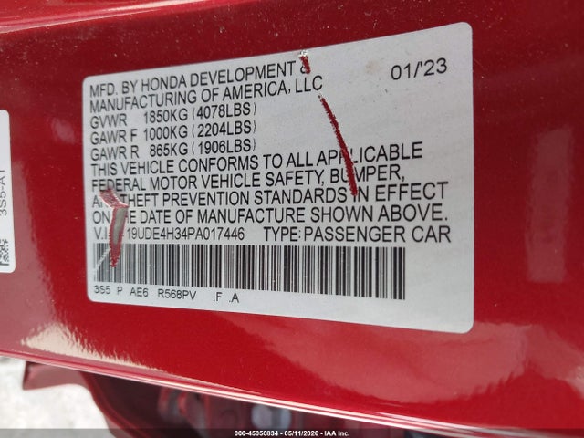 Aukcja sprzedaży 2023 Acura Integra A-spec, vin: 19UDE4H34PA017446, numer aukcji: 45050834