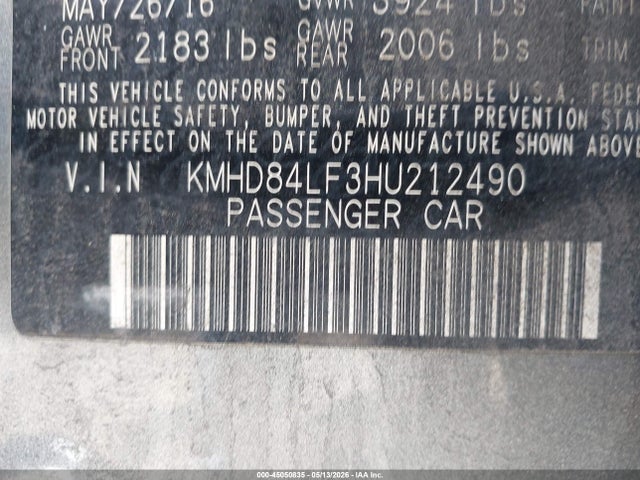 Aukcja sprzedaży 2017 Hyundai Elantra Limited, vin: KMHD84LF3HU212490, numer aukcji: 45050835