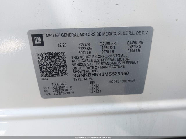 Aukcja sprzedaży 2021 Chevrolet Blazer Awd 2lt, vin: 3GNKBHR43MS529360, numer aukcji: 45050838
