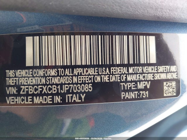 2018 Fiat 500x Urbana Fwd მანქანა იყიდება აუქციონზე, vin: ZFBCFXCB1JP703085, აუქციონის ნომერი: 45050856