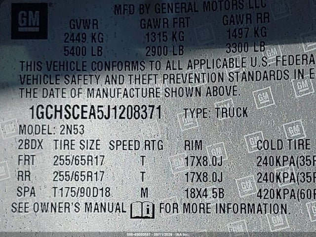 1GCHSCEA5J1208371 Chevrolet Colorado Lt