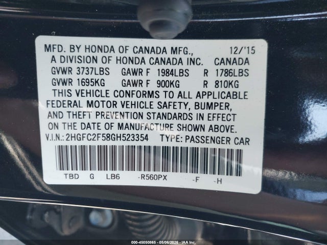 Honda Civic Lx 2016 2HGFC2F58GH523354 Image 9