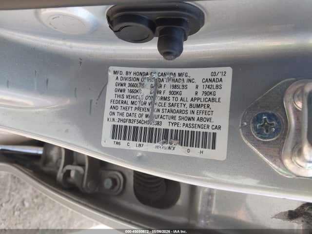 2012 Honda Civic Lx მანქანა იყიდება აუქციონზე, vin: 2HGFB2F54CH558583, აუქციონის ნომერი: 45050872