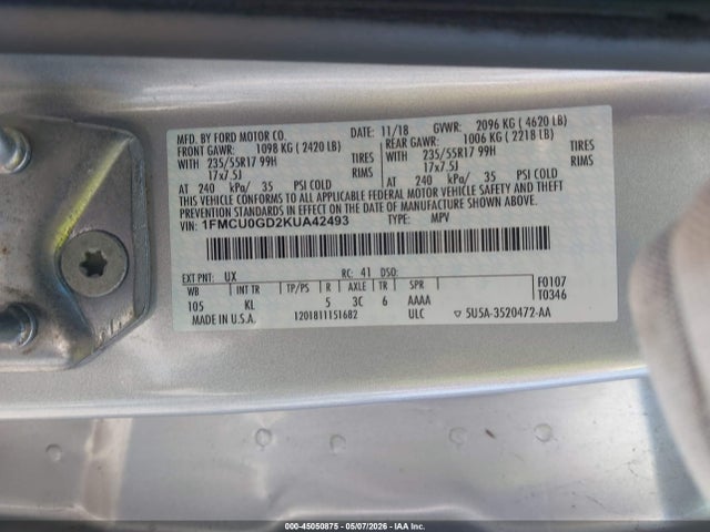 Продажа на аукционе авто 2019 Ford Escape Se, vin: 1FMCU0GD2KUA42493, номер лота: 45050875