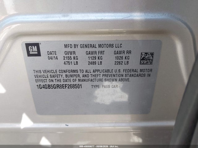 2014 Buick Lacrosse Leather Group მანქანა იყიდება აუქციონზე, vin: 1G4GB5GR8EF268501, აუქციონის ნომერი: 45050877