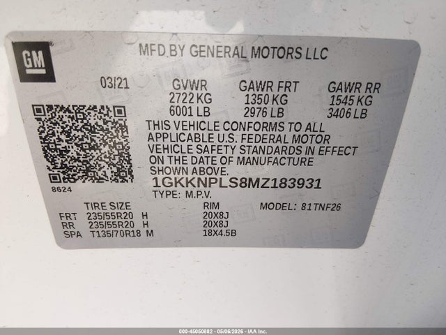 Продаж на аукціоні авто 2021 Gmc Acadia Fwd Denali, vin: 1GKKNPLS8MZ183931, номер лоту: 45050882