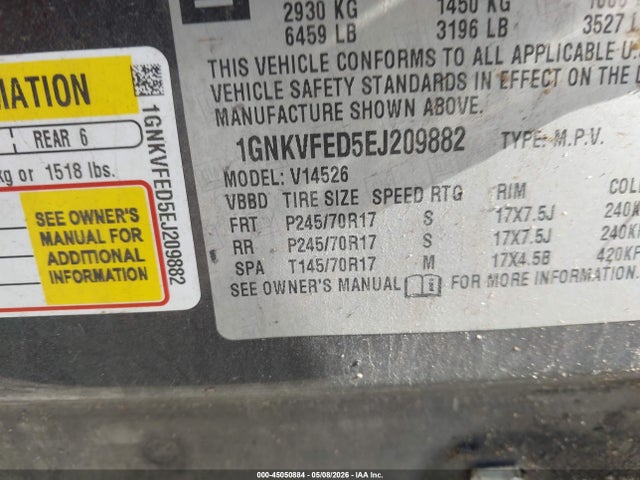 Aukcja sprzedaży 2014 Chevrolet Traverse Ls, vin: 1GNKVFED5EJ209882, numer aukcji: 45050884