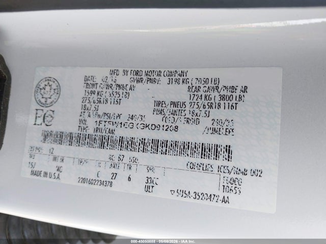 1FTFW1EGXGKD91208 Ford F-150 Xlt