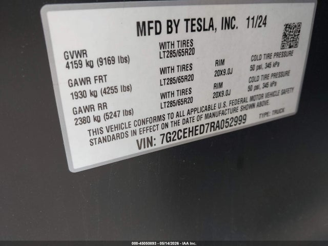 Продаж на аукціоні авто 2024 Tesla Cybertruck All-wheel Drive, vin: 7G2CEHED7RA052999, номер лоту: 45050893