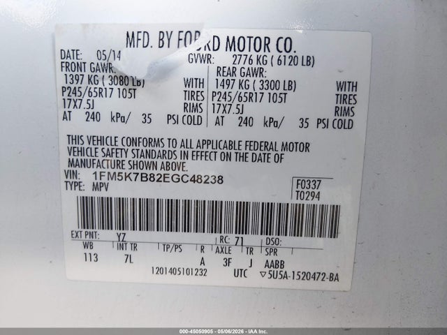 Ford Explorer 2014 1FM5K7B82EGC48238 Image 9