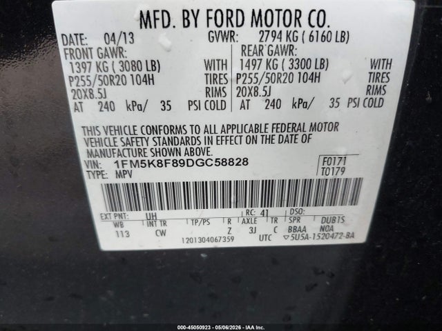 Aukcja sprzedaży 2013 Ford Explorer Limited, vin: 1FM5K8F89DGC58828, numer aukcji: 45050923