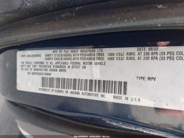 Продаж на аукціоні авто 2004 Subaru Baja Sport, vin: 4S4BT62C547100694, номер лоту: 45050929
