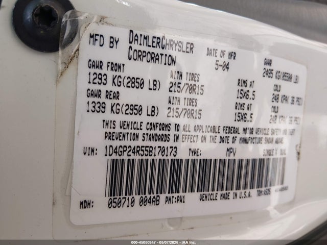 Продаж на аукціоні авто 2005 Dodge Grand Caravan Se, vin: 1D4GP24R55B170173, номер лоту: 45050947