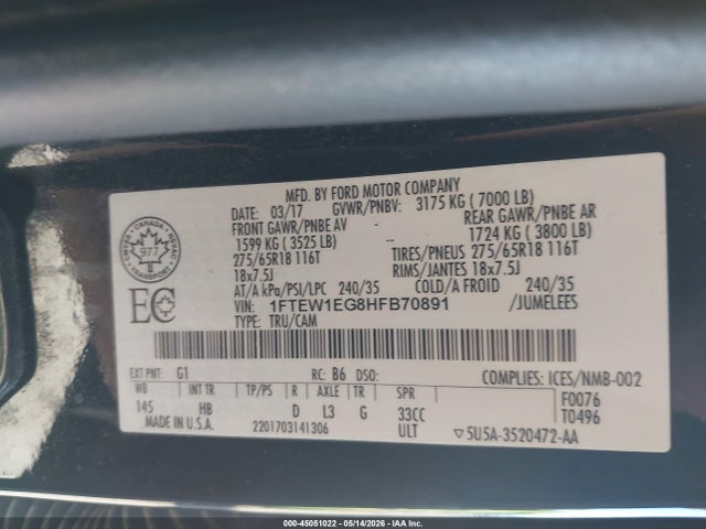 Ford F-150 Lariat 2017 1FTEW1EG8HFB70891 Image 9