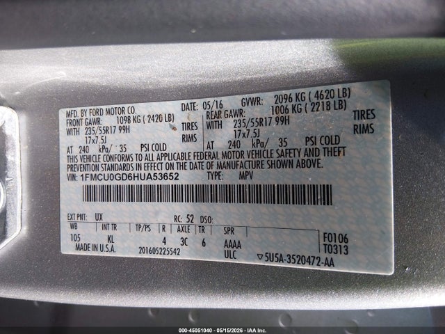 Aukcja sprzedaży 2017 Ford Escape Se, vin: 1FMCU0GD6HUA53652, numer aukcji: 45051040