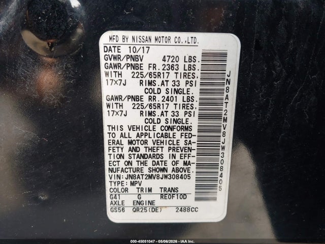 2018 Nissan Rogue Sv მანქანა იყიდება აუქციონზე, vin: JN8AT2MV8JW308405, აუქციონის ნომერი: 45051047