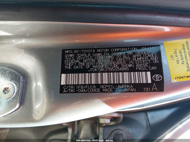 Aukcja sprzedaży 2011 Toyota Yaris, vin: JTDKT4K37B5334885, numer aukcji: 45051052