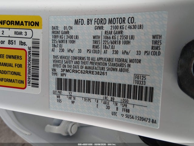 Продаж на аукціоні авто 2024 Ford Bronco Sport Outer Banks, vin: 3FMCR9C62RRE38261, номер лоту: 45051058