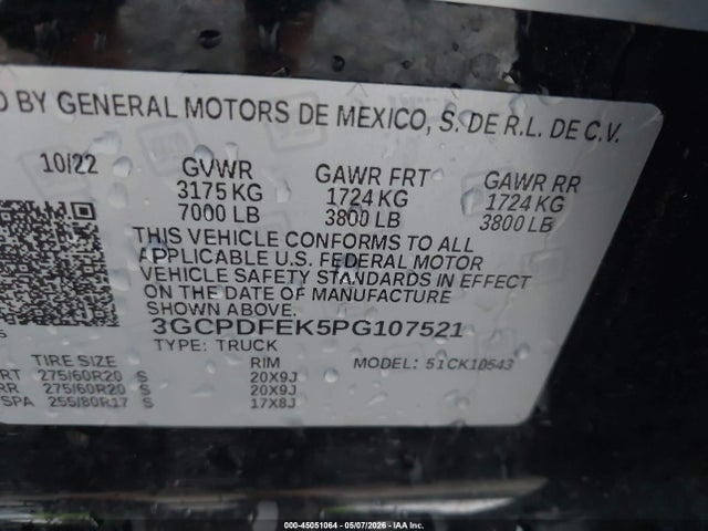 2023 Chevrolet Silverado 1500 4wd  Short Bed Lt Trail Boss მანქანა იყიდება აუქციონზე, vin: 3GCPDFEK5PG107521, აუქციონის ნომერი: 45051064