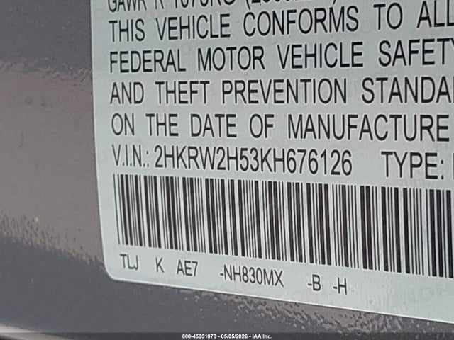 Honda CR-V EX 2019 2HKRW2H53KH676126 Image 9