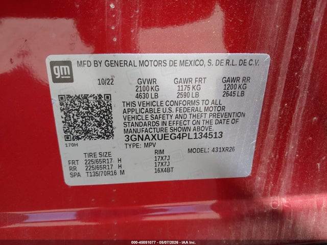 Aukcja sprzedaży 2023 Chevrolet Equinox Awd Lt, vin: 3GNAXUEG4PL134513, numer aukcji: 45051077