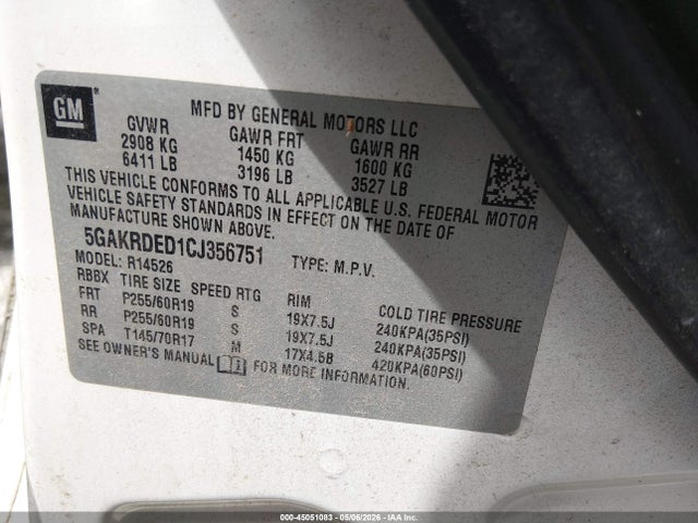 Продаж на аукціоні авто 2012 Buick Enclave Premium, vin: 5GAKRDED1CJ356751, номер лоту: 45051083