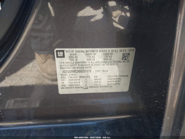 Aukcja sprzedaży 2016 Gmc Sierra 1500 Sle, vin: 3GTU2MEC3GG231079, numer aukcji: 45051084