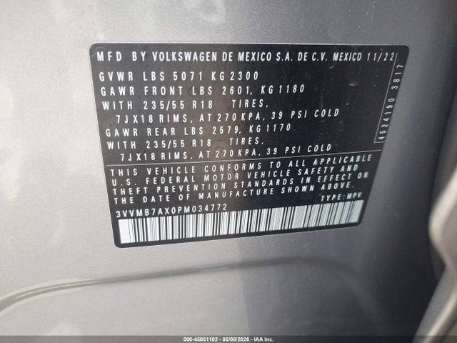 Продаж на аукціоні авто 2023 Volkswagen Tiguan 2.0t Se, vin: 3VVMB7AX0PM034772, номер лоту: 45051102