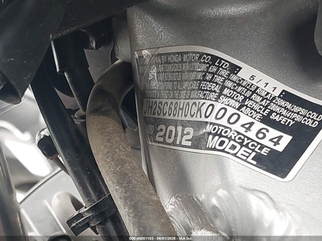 45051103 :رقم المزاد ، JH2SC68H0CK000464 vin ، 2012 Honda Gl1800 مزاد بيع