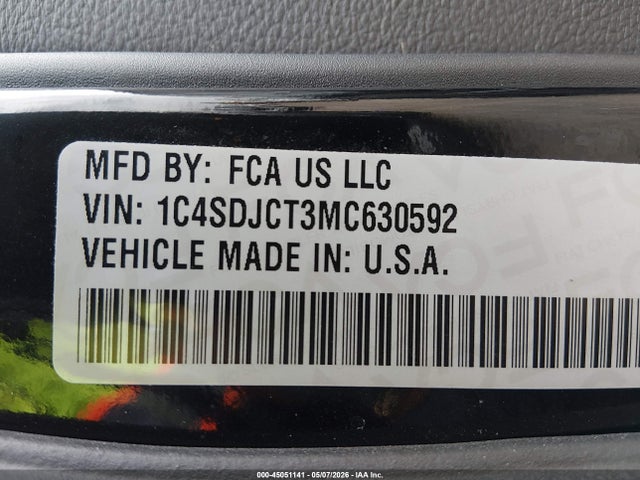 2021 Dodge Durango R/t Awd მანქანა იყიდება აუქციონზე, vin: 1C4SDJCT3MC630592, აუქციონის ნომერი: 45051141