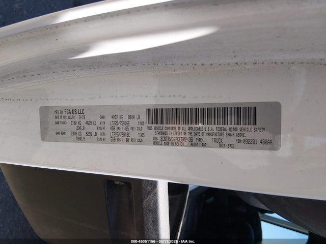 Aukcja sprzedaży 2019 Ram Promaster 2500 High Roof 159 Wb, vin: 3C6TRVDG2KE502436, numer aukcji: 45051156