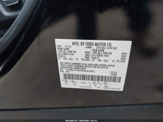 Aukcja sprzedaży 2017 Ford Explorer Limited, vin: 1FM5K7F87HGA33243, numer aukcji: 45051157
