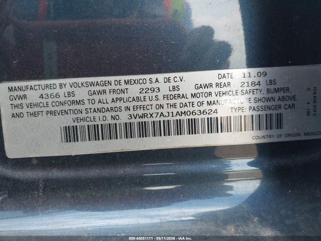 Aukcja sprzedaży 2010 Volkswagen Jetta Limited Edition/se/sel, vin: 3VWRX7AJ1AM063624, numer aukcji: 45051171