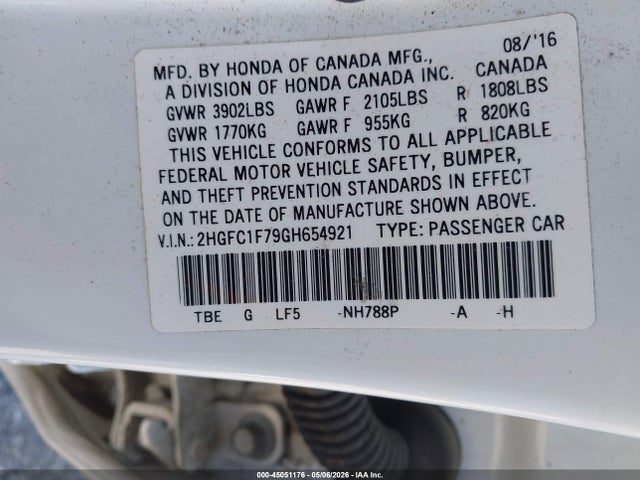 2HGFC1F79GH654921 Honda Civic Ex-l
