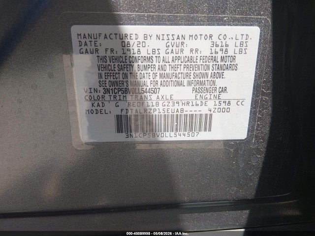 Aukcja sprzedaży 2020 Nissan Kicks S Xtronic Cvt, vin: 3N1CP5BV0LL544507, numer aukcji: 45051193