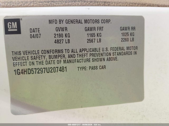 Aukcja sprzedaży 2007 Buick Lucerne Cxl, vin: 1G4HD57297U207481, numer aukcji: 45051217