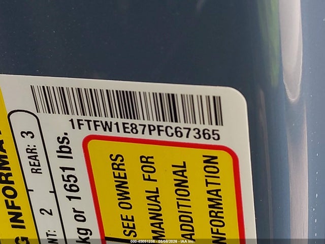 Aukcja sprzedaży 2023 Ford F-150 Lariat, vin: 1FTFW1E87PFC67365, numer aukcji: 45051238