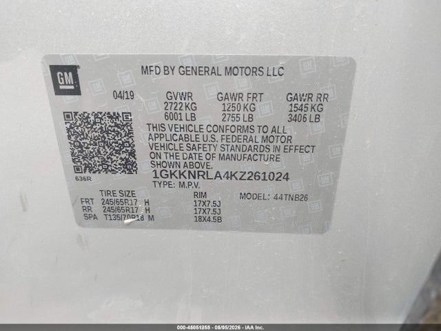 GMC Acadia Sle-1 2019 1GKKNRLA4KZ261024 Image 9